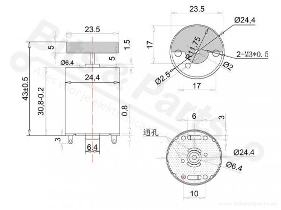 Trilling/vibratie motor Type 370 6V 3000rpm enkel sector